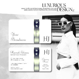 Cartão De Visita Joias e monogramas de decoração de prata azul-bran