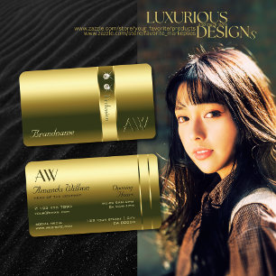 Cartão De Visita Joias e monogramas Dourados e luxuosos com brilho