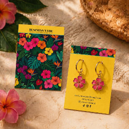 Cartão De Visita Joias Florais Tropicais | Fundo Amarelo Elegante