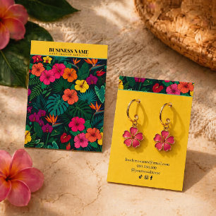Cartão De Visita Joias Florais Tropicais   Fundo Amarelo Elegante