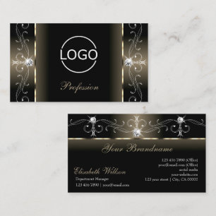 Cartão De Visita Joias pretas bege preto luxo com logotipo