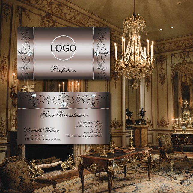 Cartão De Visita Joias pretas e Douradas Rosa preto Elegante com lo (Criador carregado)