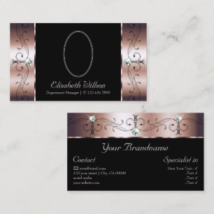 Cartão De Visita Joias pretas, pretas, Douradas, Rosa de luxo com f