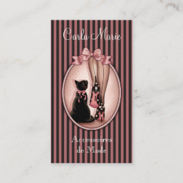 Cartão De Visita Jovem mulher elegante e gato preto