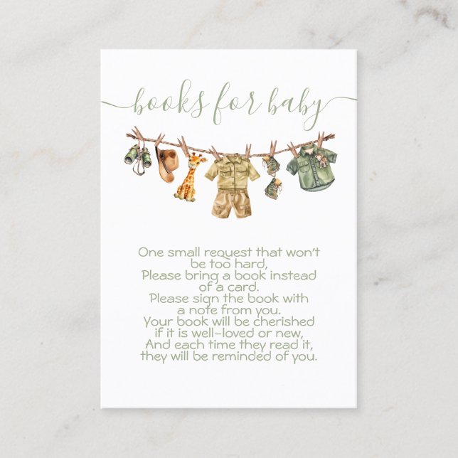 Cartão De Visita Jungle Safari Clothesline Traga um livro (Frente)