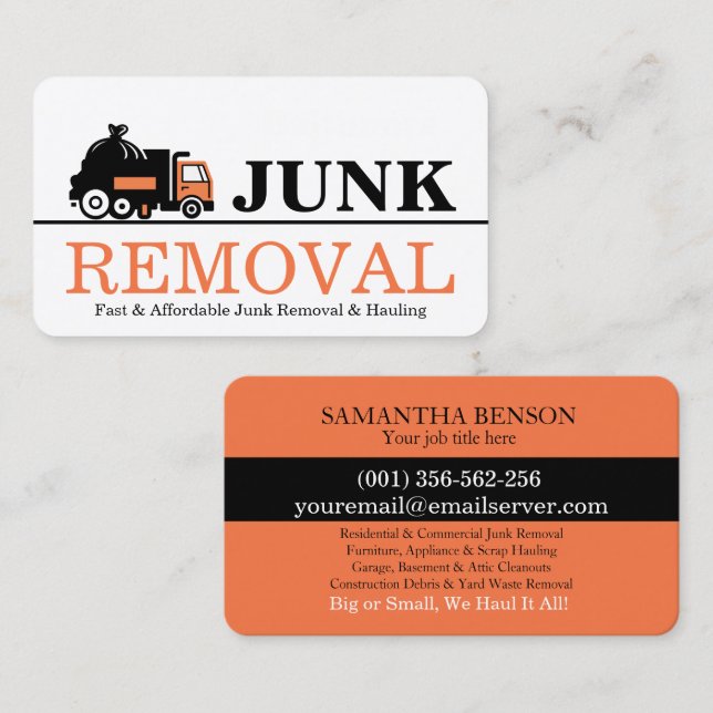 Cartão De Visita Junk Removal & Hauling (Frente/Verso)