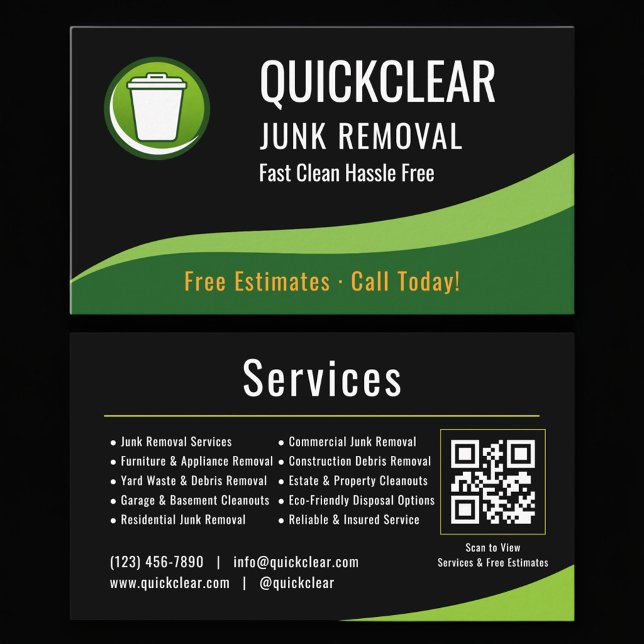 Cartão De Visita Junk Removal QR Code Professional (Criador carregado)