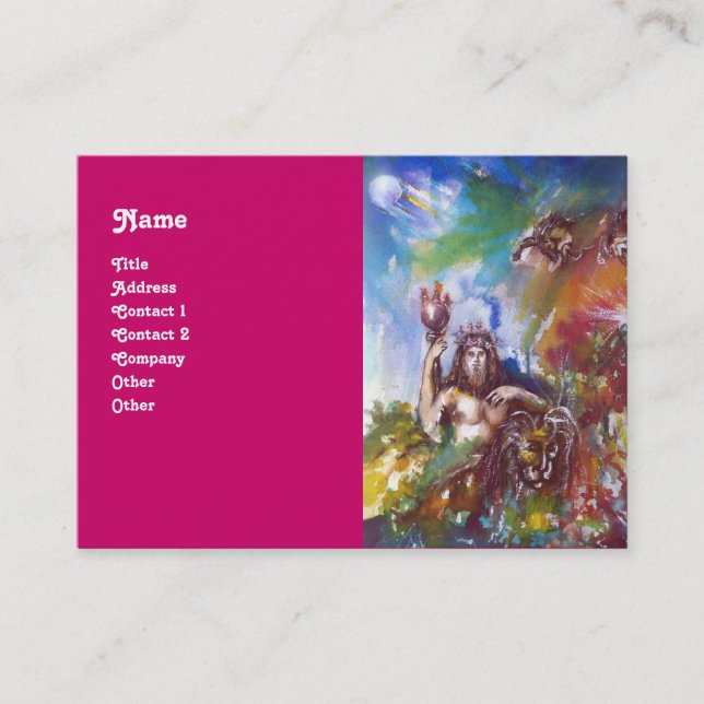 Cartão De Visita JUPITER E LION, mitologia grega azul púrpura (Frente)