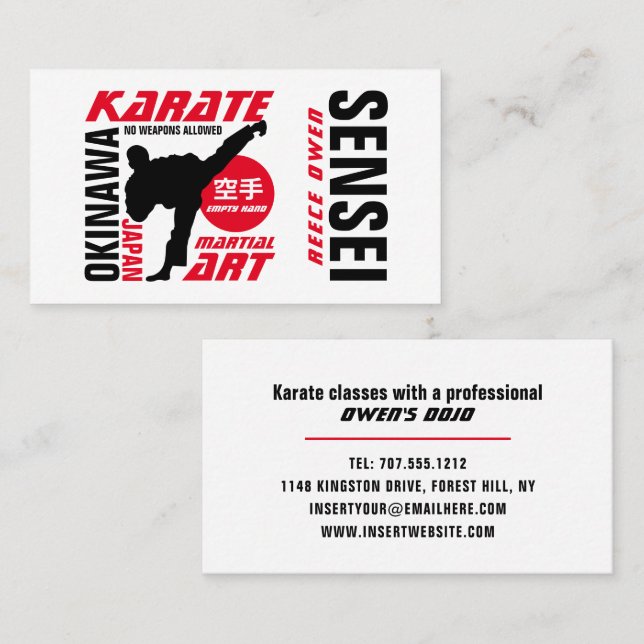Cartão De Visita Karate Design, Sensei (Frente/Verso)