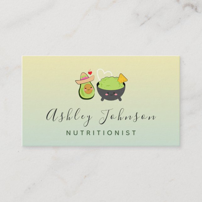 Cartão De Visita Kawaii Avocado & Guacamole Nutricionista Comida (Frente)