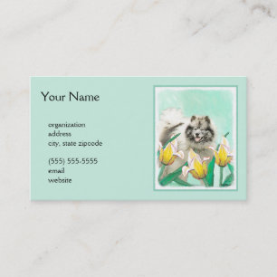Cartão De Visita Keeshond em Tulips pintando lindas artes caninas o