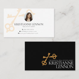 Cartão De Visita Key Logo Modern Real Estate or Rental Agent Busine