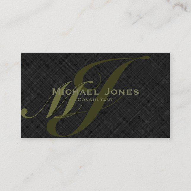 Cartão De Visita Khaki Monograma Duplo Elegante Profissional Modern (Frente)