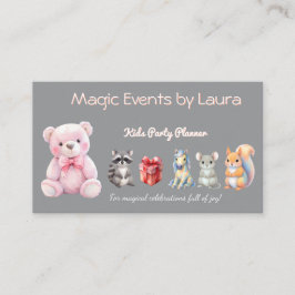 Cartão De Visita Kids Party Planner Pastel Teddy Bear Logotipo QR