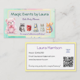 Cartão De Visita Kids Party Planner Pastel Teddy Bear Logotipo QR
