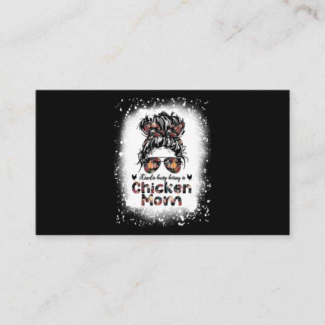 Cartão De Visita Kinda Busy Being A Chicken Mom Messy Bun Floral Ba (Frente)