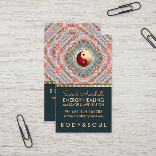 Cartão De Visita Kinesiologia Dourada Teal Yin Yang Energy Healing (Frente/Verso In Situ)