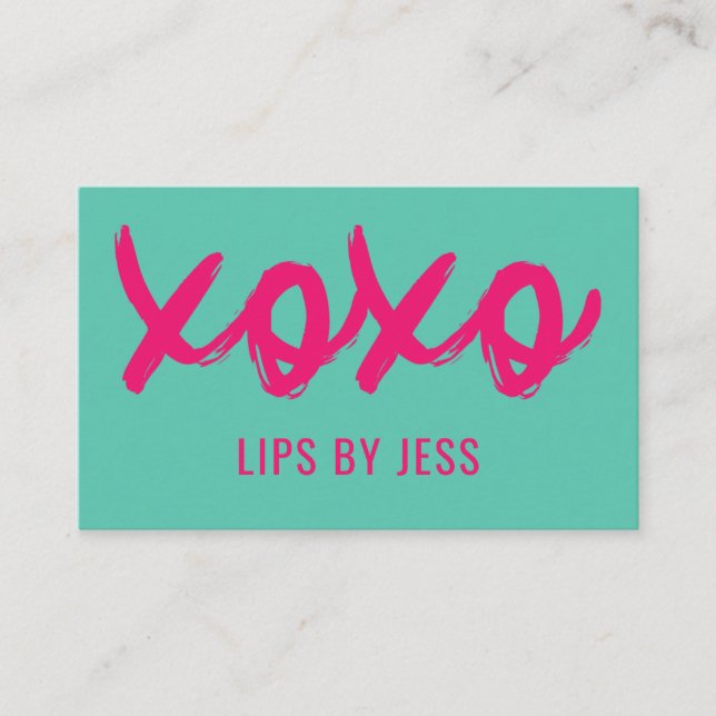 Cartão De Visita Kisses XOXO Rosa E Mint | Lipsense (Frente)