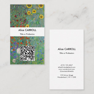 Cartão De Visita Klimt - Jardim Rural com Girassóis - Código QR
