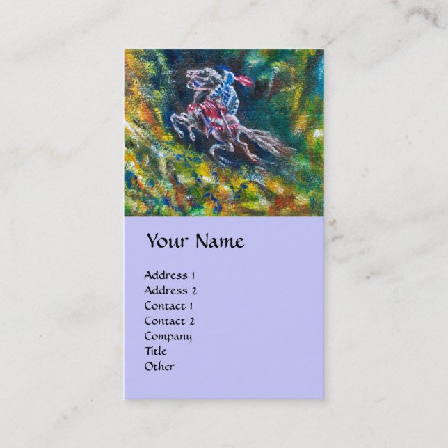 CARTÃO DE VISITA KNIGHT LANCELOT, HORSE ANDANDO NA FLORESTA VERDE (Frente)