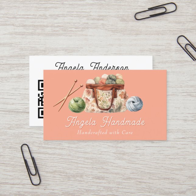 Cartão De Visita Knitting Handmade QR Code (Frente/Verso In Situ)