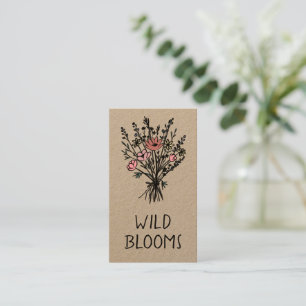 Cartão De Visita Kraft Floral Mínimo Russo de Buquê de Flor Selvage