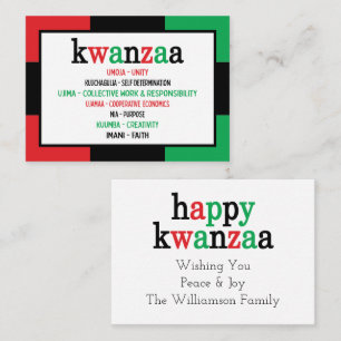 Cartão De Visita Kwanzaa Moderno 7 Princípios Verde Vermelho Preto