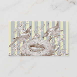 Cartão De Visita La Petite Famille em azul e creme com obrigados