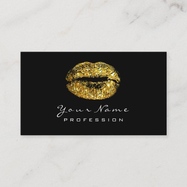 Cartão De Visita Lábios Artistas Faux Dourado Lipstick Preto (Frente)