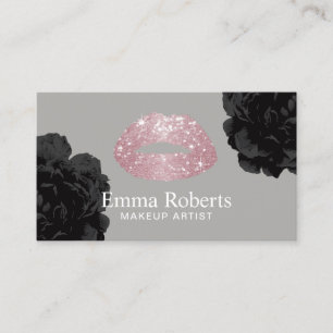Cartão De Visita Lábios Brilhantes Dourados de Rosa para Artista de