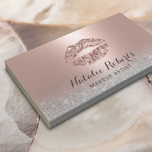 Cartão De Visita Lábios Brilhantes Modernos Blush Rosa Dourada Mak