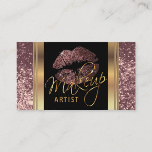 Cartão De Visita Lábios com brilho Rosa Dusty e Script Dourado Ele