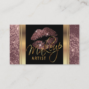Cartão De Visita Lábios com brilho Rosa Dusty e Script Dourado Ele