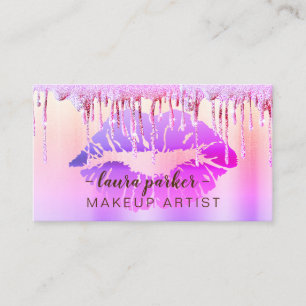 Cartão De Visita Lábios De Dissipação De Rosa Dourado Glitter Ma