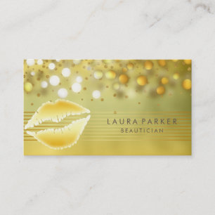 Cartão De Visita Lábios Douradas Stripes Makeup Artista Beauticista