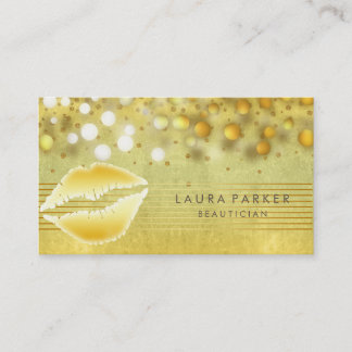 Cartão De Visita Lábios Douradas Stripes Makeup Artista Beauticista