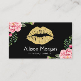 Cartão De Visita Lábios Dourados Maquietam Artista Linda Flor Envol