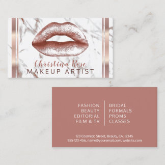 Cartão De Visita Lábios Dourados rosa Marble Makeup Artista Cosmetó