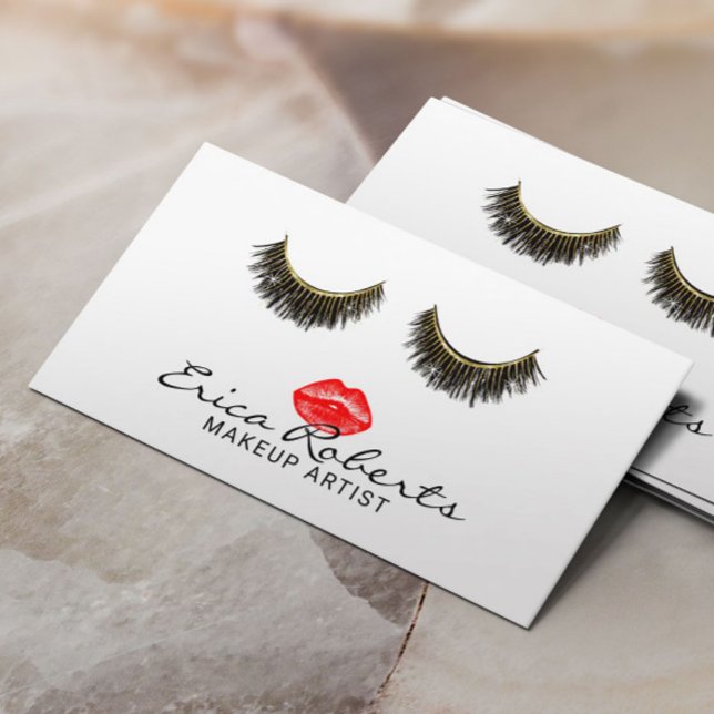 Cartão De Visita Lábios e Lashes Makeup Artista Elegante Beauty Sal (Criador carregado)