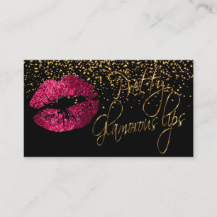 Cartão De Visita Lábios glamourosos com Confetti Dourado e Lábios