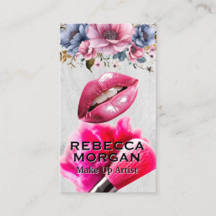 Cartão De Visita Lábios rosa   Compor Pincel e Pó