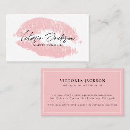 Cartão De Visita Lábios Rosa Modernos Maquiagem de Bela Branca Eleg
