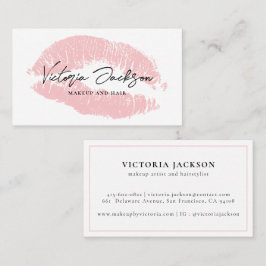 Cartão De Visita Lábios Rosa Modernos Maquiagem de Beleza Branca El
