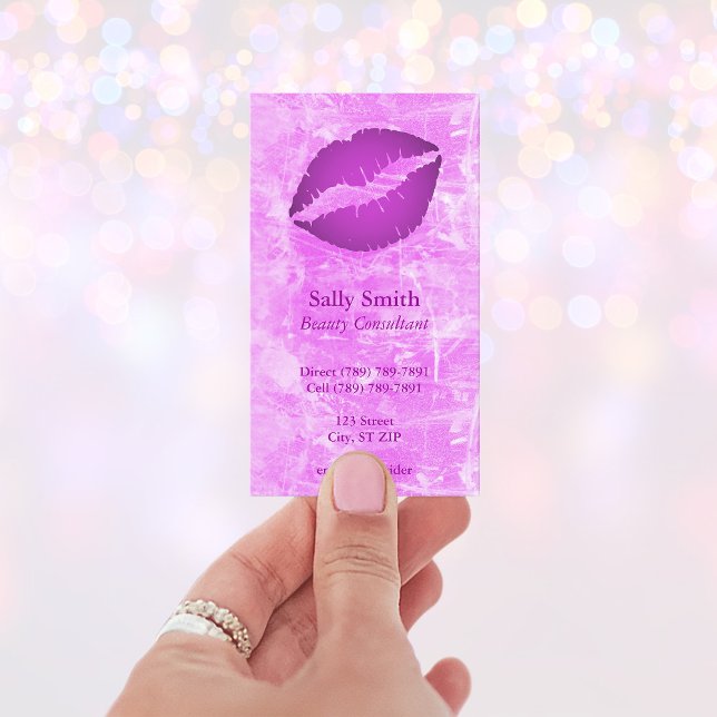 Cartão De Visita Lábios Roxos Textura Falsa Moderna Rosa (Pink and Purple Lips Business Card)