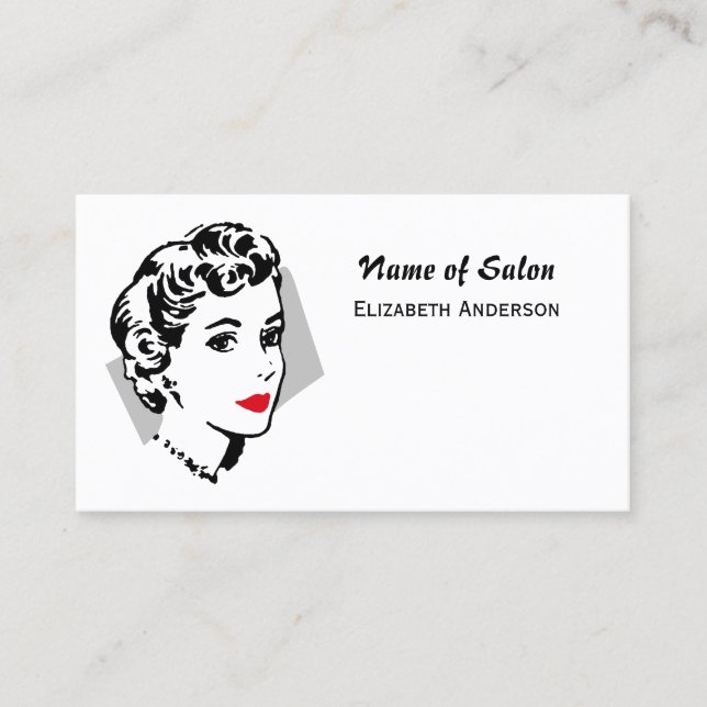 Cartão De Visita Lábios Vermelhos Clássicos do Cabelo Branco Salão  (Frente)