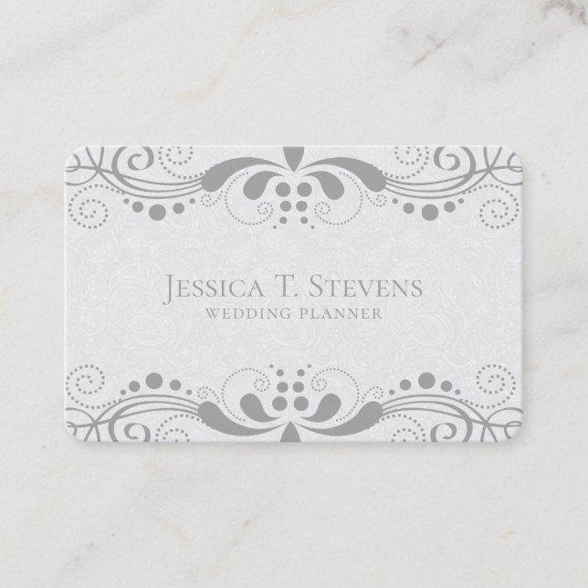 Cartão De Visita Lace floral de cinza clara (Frente)