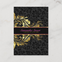 Cartão De Visita Lace Floral Dourado dos Damascos Negros Elegantes