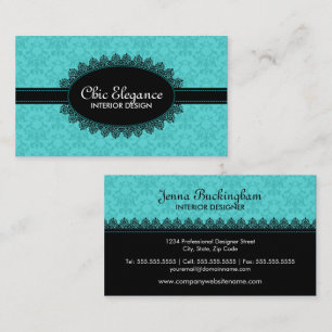 Cartão De Visita Lace Negro Elegante e Barroco