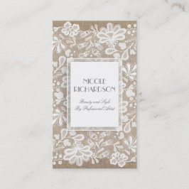 Cartão De Visita Laço branco e serapilheira florais elegantes