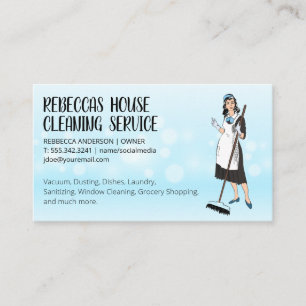 Cartão De Visita Lady Clearing Holding Broom   Antecedentes 